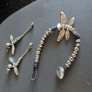 Silver Beaded Bracelet and Earring Set